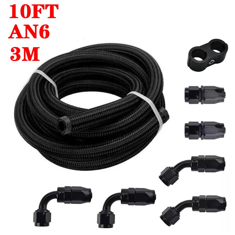 Racing Car 3M 10ft AN6 6AN Stainless Steel Braided Fuel Line + Oil Gas Fuel Hose End Fitting