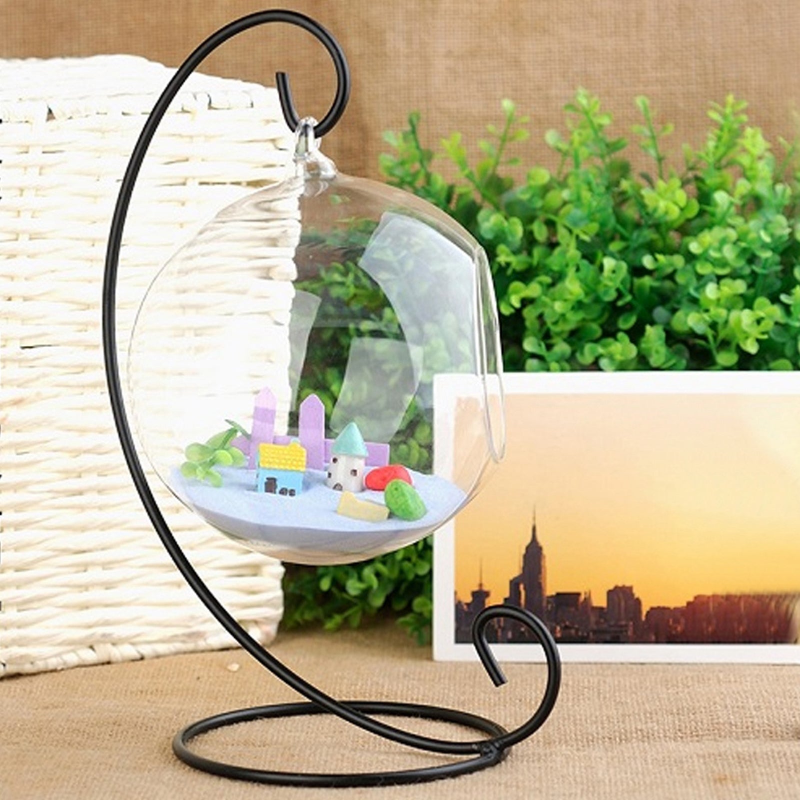 Large Hanging Glass Terrarium Vase for Succulents - Decorative Plant Pot with Frame for home & Office