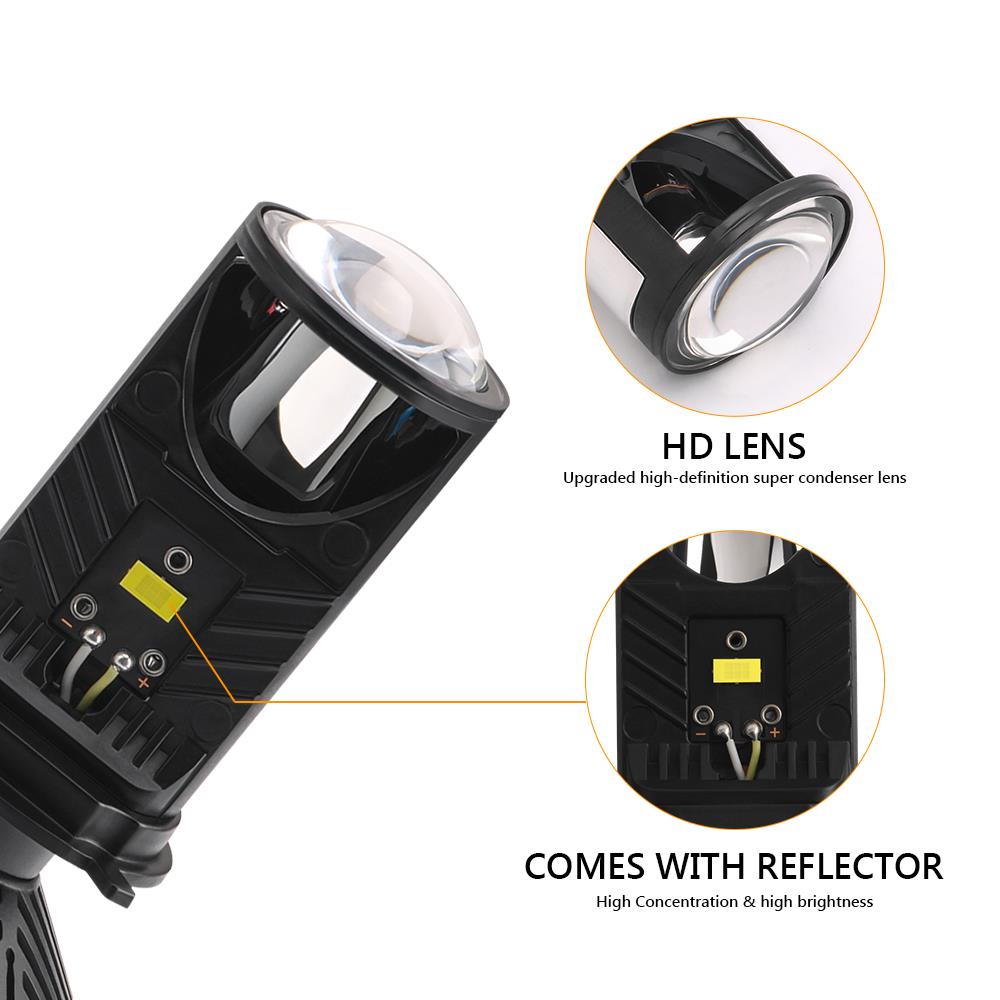 Mini H4 LED Projector Headlight Bulb 80W 16000Lm Dual Lens With A Turbo Fan Hi/Lo Beam White Lighting LHD 6000K 12V