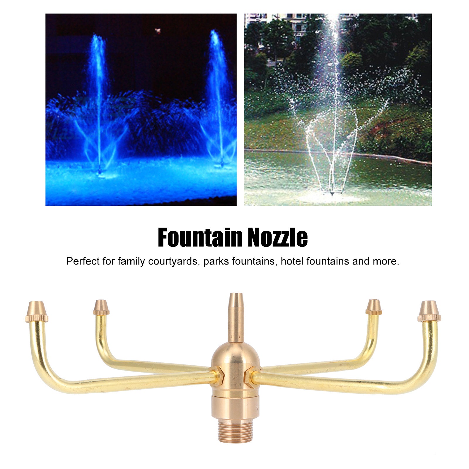 4 Arms Rotating Fountain Nozzle with G3/4 Male & G1/2 Female Thread, for garden Pond Spray Head Sprinkler