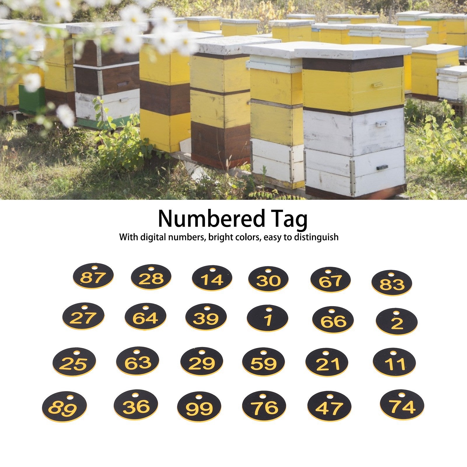 100Pcs Brown Bee Beekeeping Numbered Tag Labels for Farm Livestock Breeding Supplies - Copper Plated