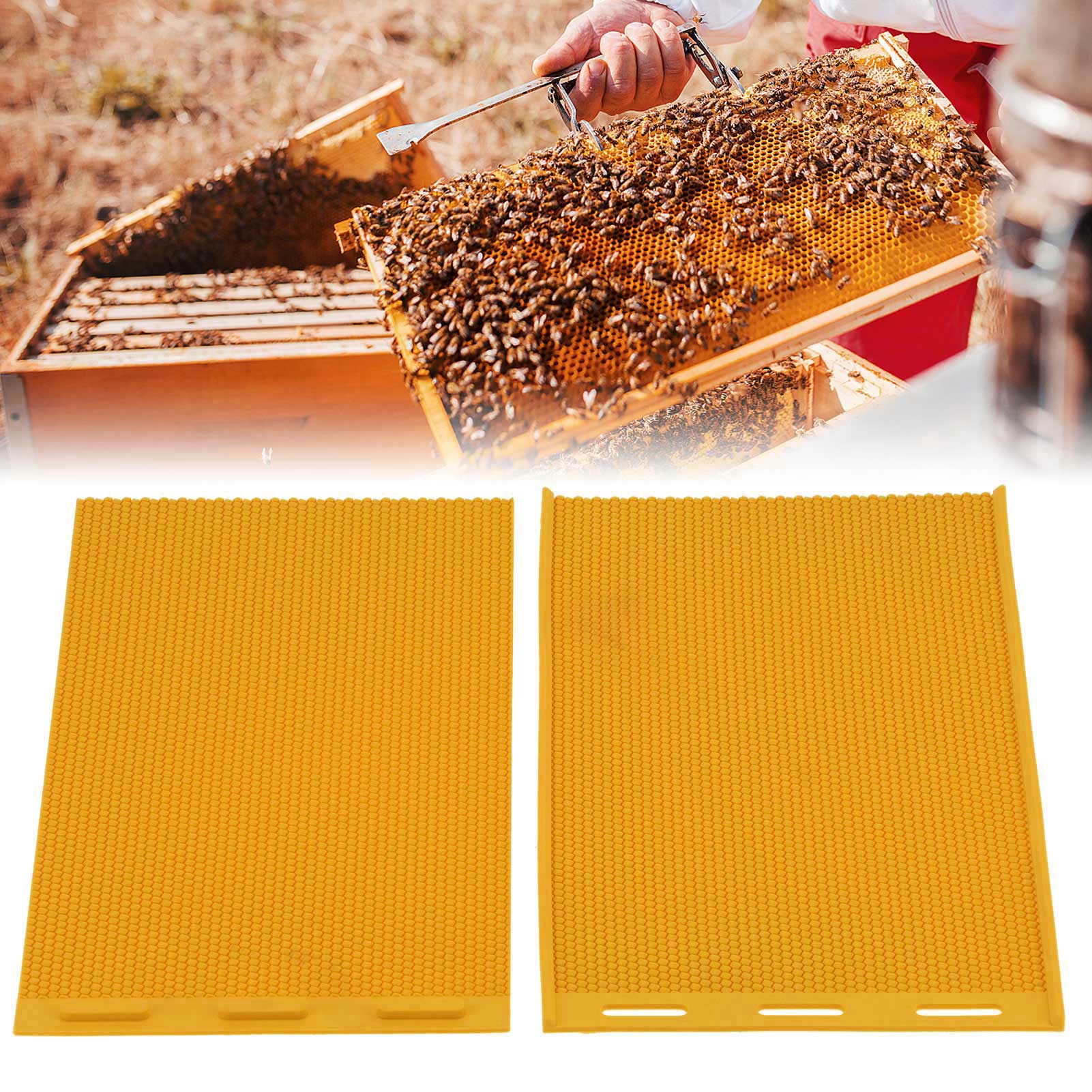 2 Pcs Beeswax Sheets & Rubber Comb Press Mold for Beekeeping Tools - Red Accessory Kit