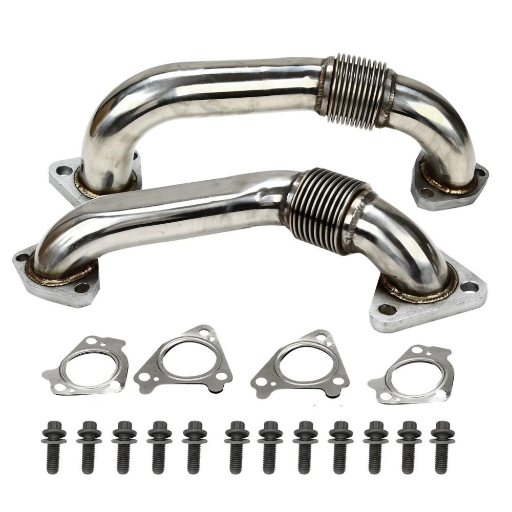 Heavy Duty Upgraded 304SS Up Pipes W/ Gaskets For 01-16 GMC Chevy 6.6L Duramax