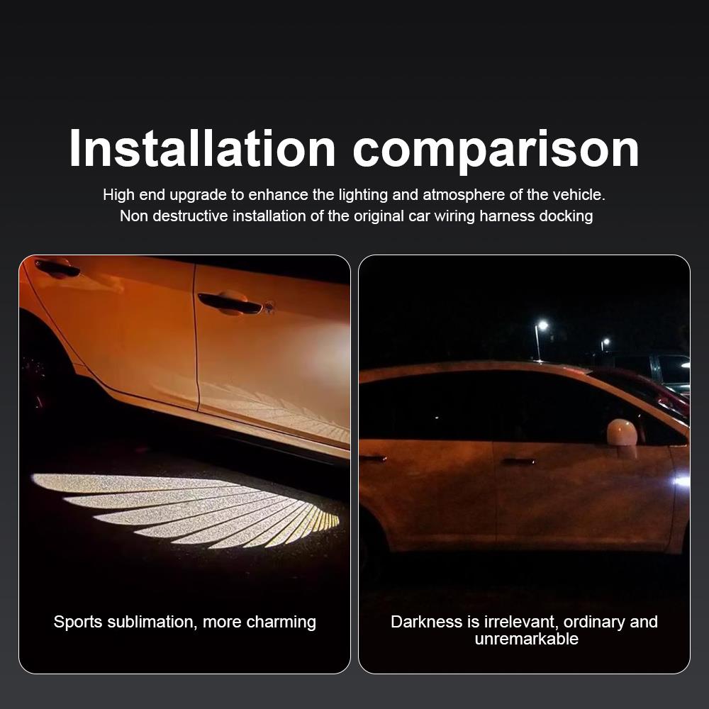 2pcs LED Lights Car Ambient Lights Door Rearview Mirror Angel Wing Auto Carpet Lamp Dual Controller Atmosphere Lamp 12V