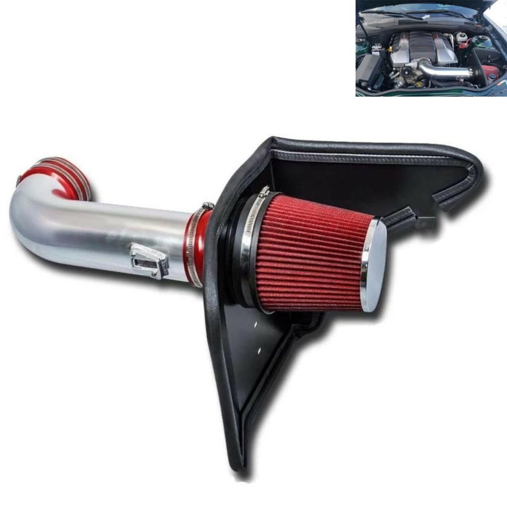 Auto Parts Engine 4'' Cold Air Intake System Kit + Heat Shield Red Filter for Camaro 6.2L V8 10-15