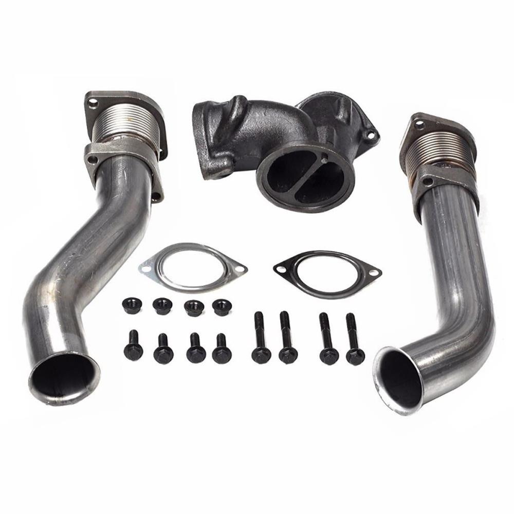 Turbo Diesel Exhaust Up Pipes Kit / Y Pipe Connector & Gasket Set For 7.3L Ford Powerstroke 1999.5-2003