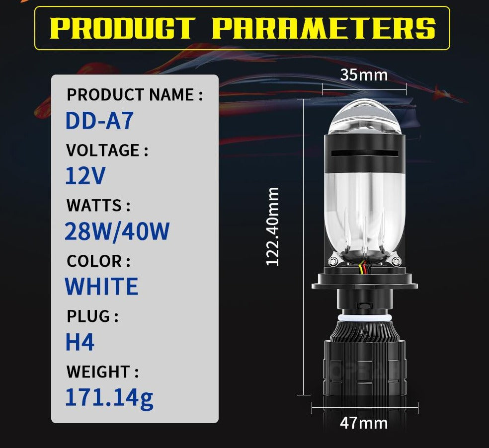 2pcs H4 LED Headlight Bulb High Power Mini Projector Lens Car Light 80W Conversion H4/9003/HB2 Hi/Lo Beam Automoble ATV Headlamp